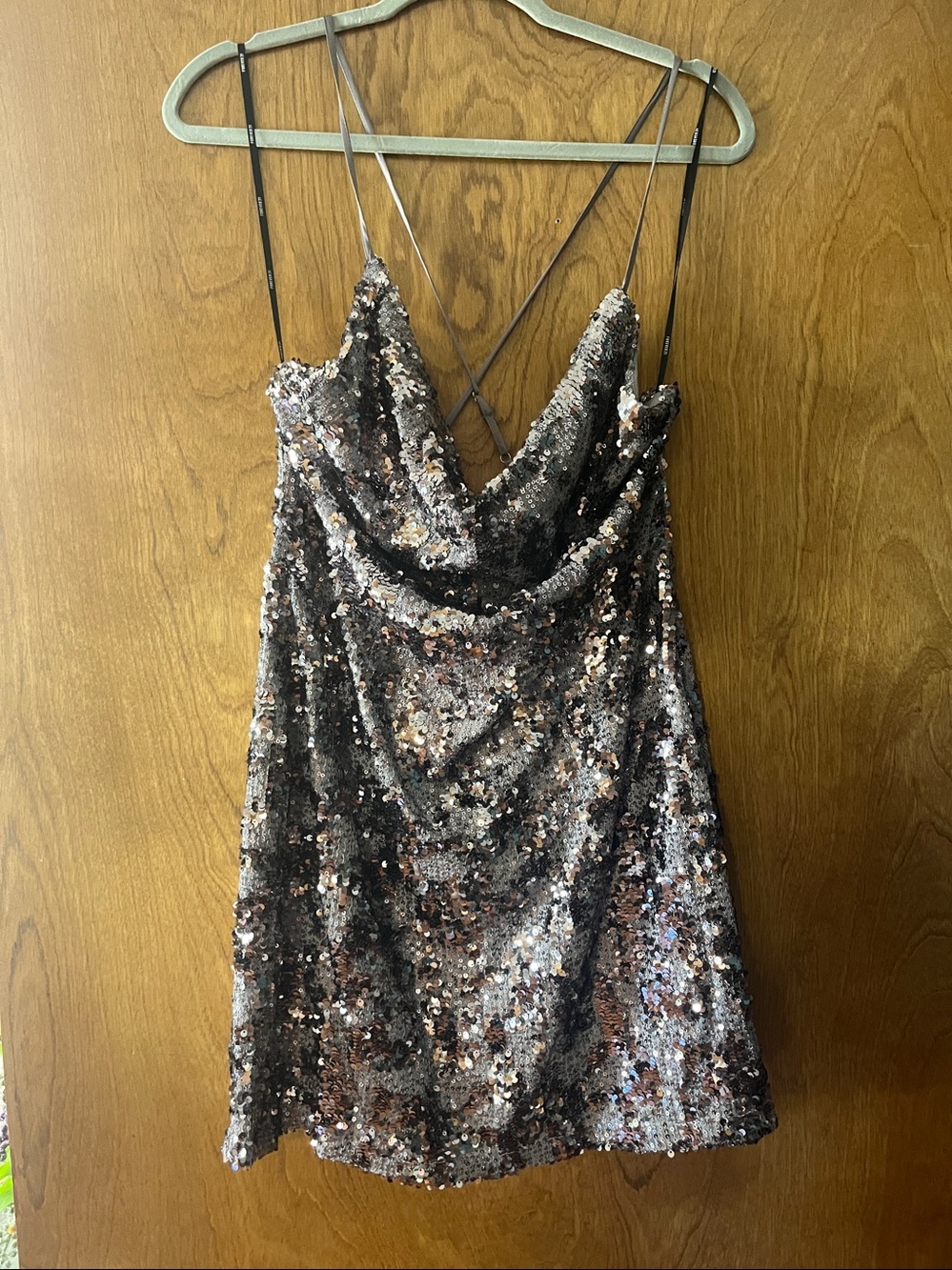 Forever 21 Silver Sequin Cowl Slip Mini Dress